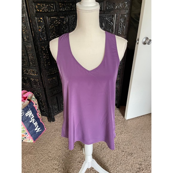 Eclair Womens Regular Fit V-Neck Tank Top Pleated Wide Strap Back Zip Size XS - Picture 2 of 8